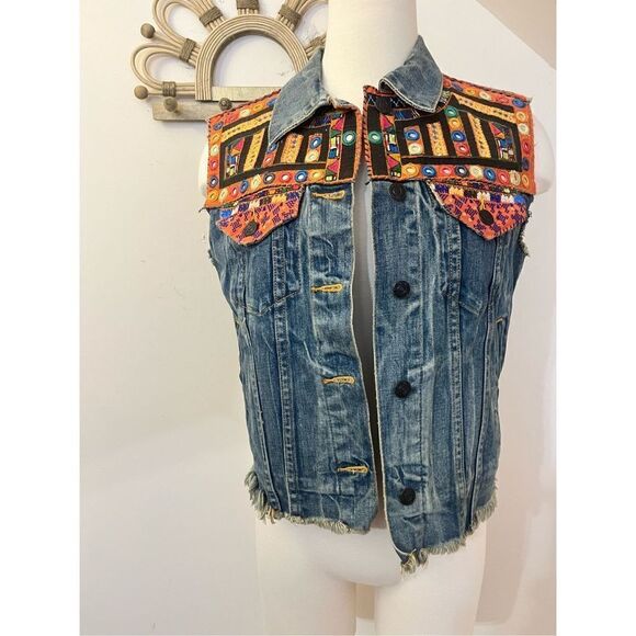 Ralph Lauren Denim Supply Embellished Denim Jean Vest Southwest Aztec S - Picture 1 of 6